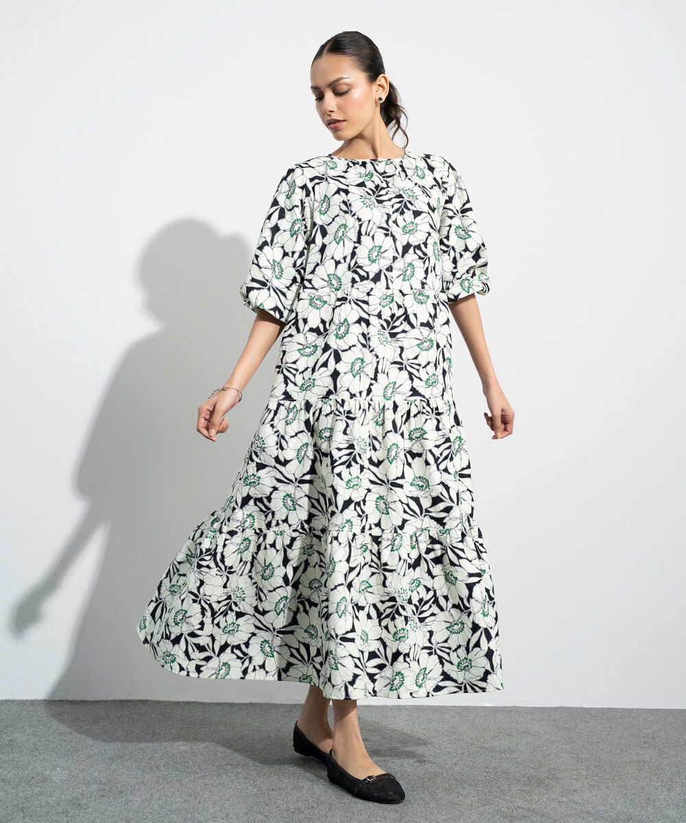 Women's Western Multi Floral Print Jacquard Dress