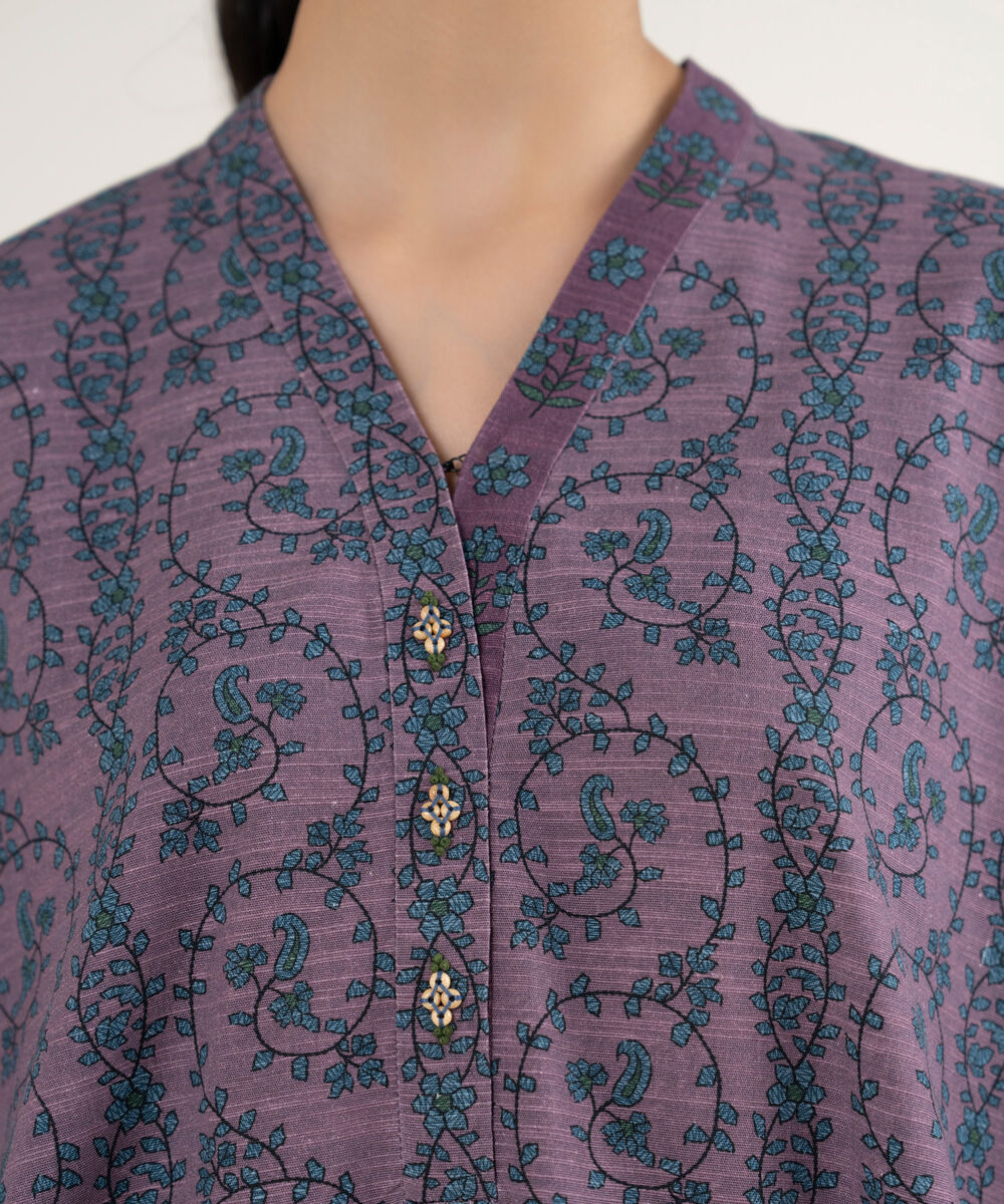 Women's Unstitched Printed Khaddar Purple 3 Piece Suit