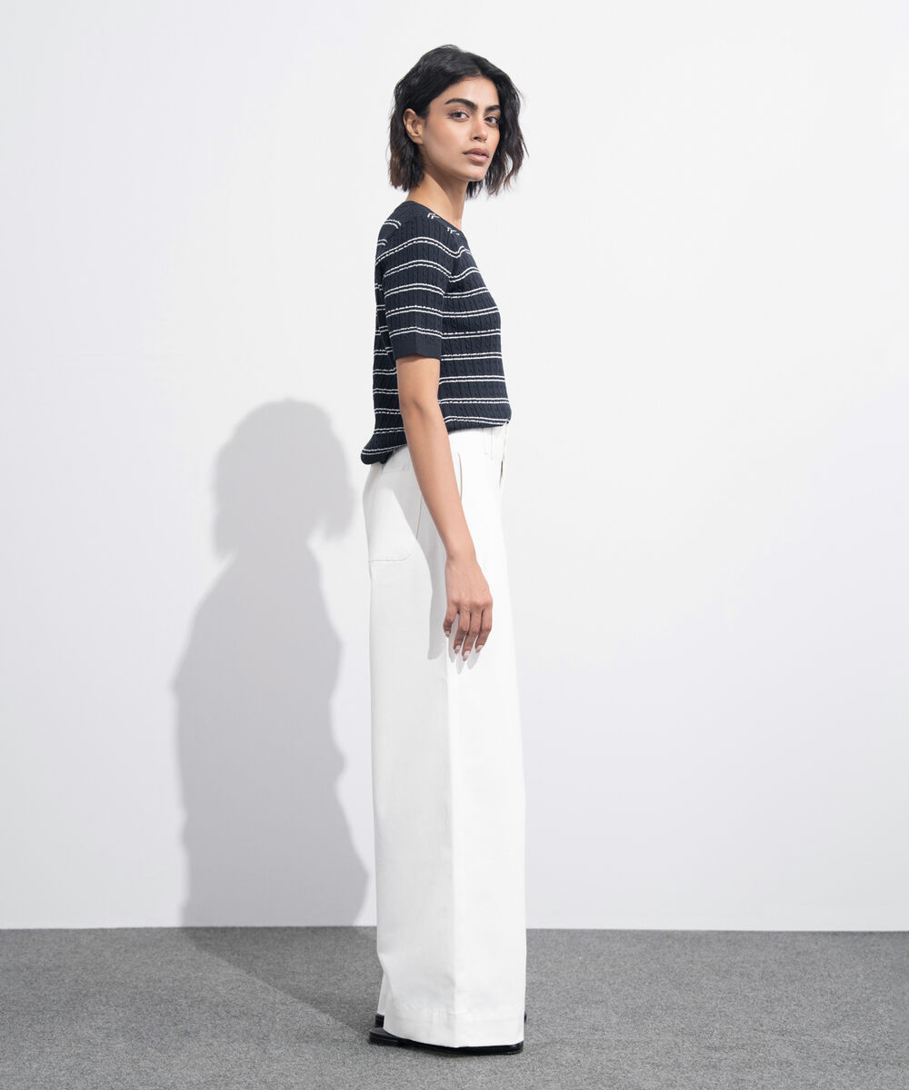 Women's Western Wear White Pleated Chino Trousers