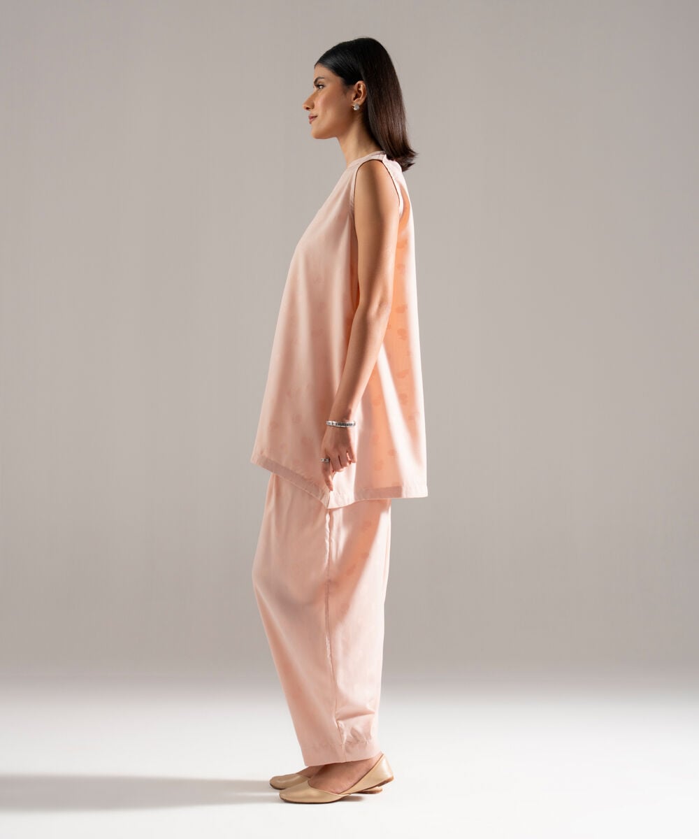 Women's RTW Poly Viscose Jacquard Solid Pink Baggy Shirt