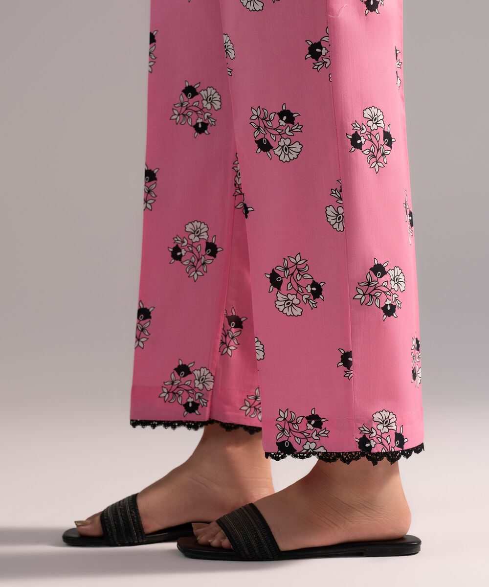 Women's RTW Cambric Printed Pink Straight Pants