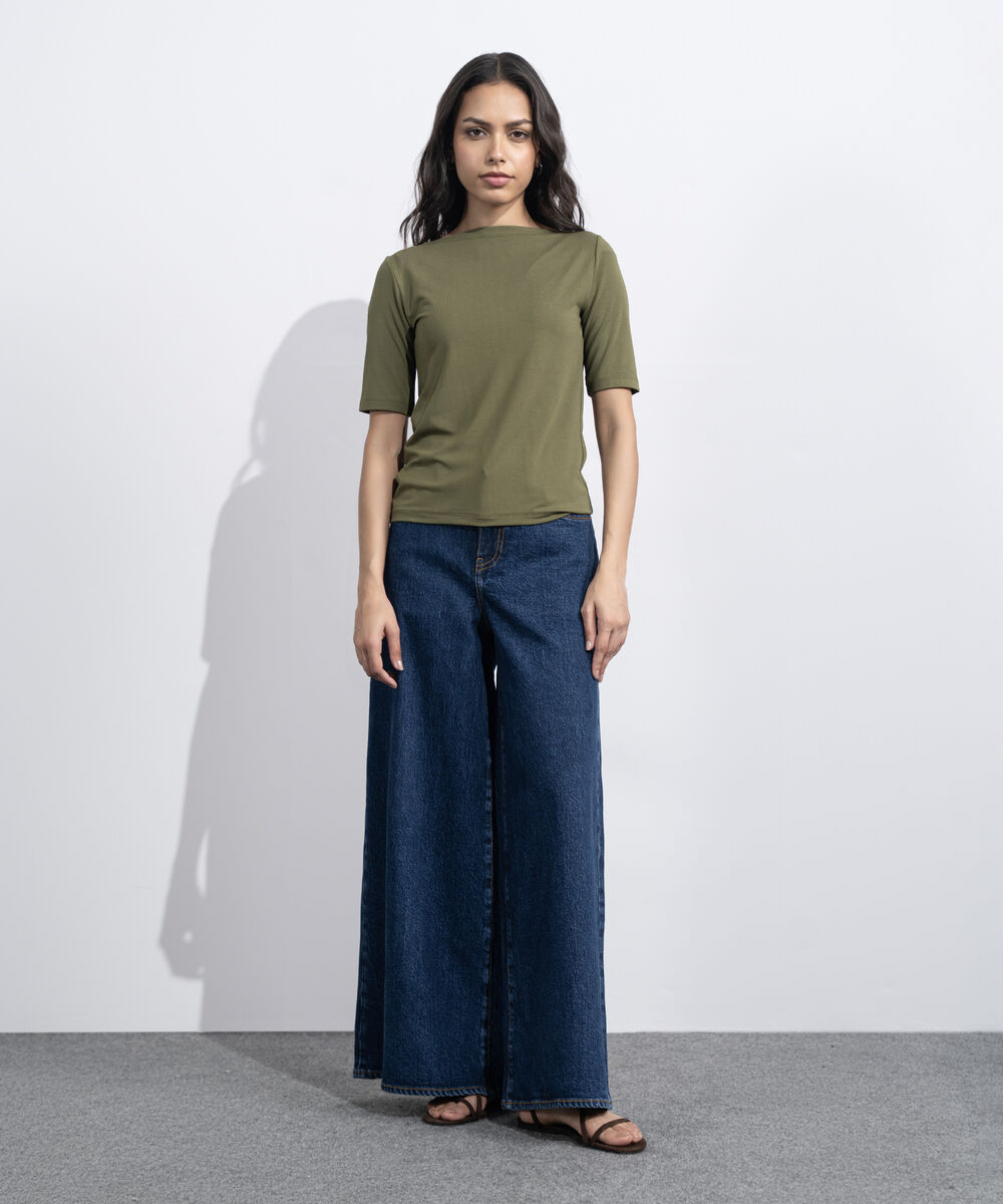 Women's Olive Green Soft Slash Neck Top