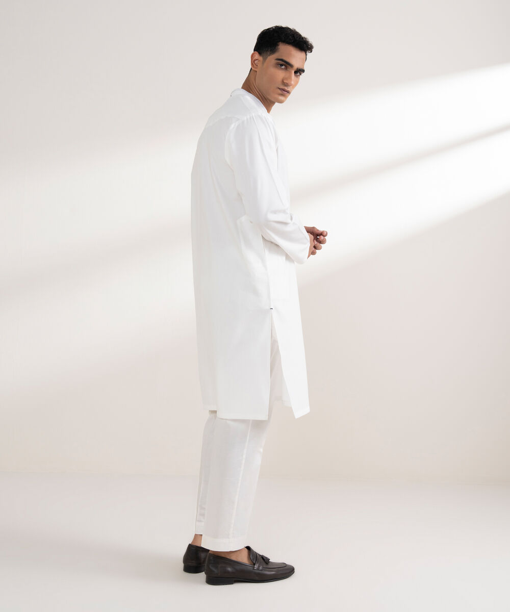 Men's Stitched Cotton Dobby Off White Kurta