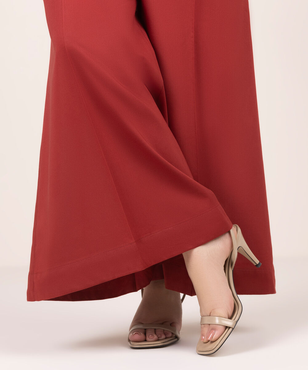 Women's RTW Lawn Solid Maroon Flared Pants