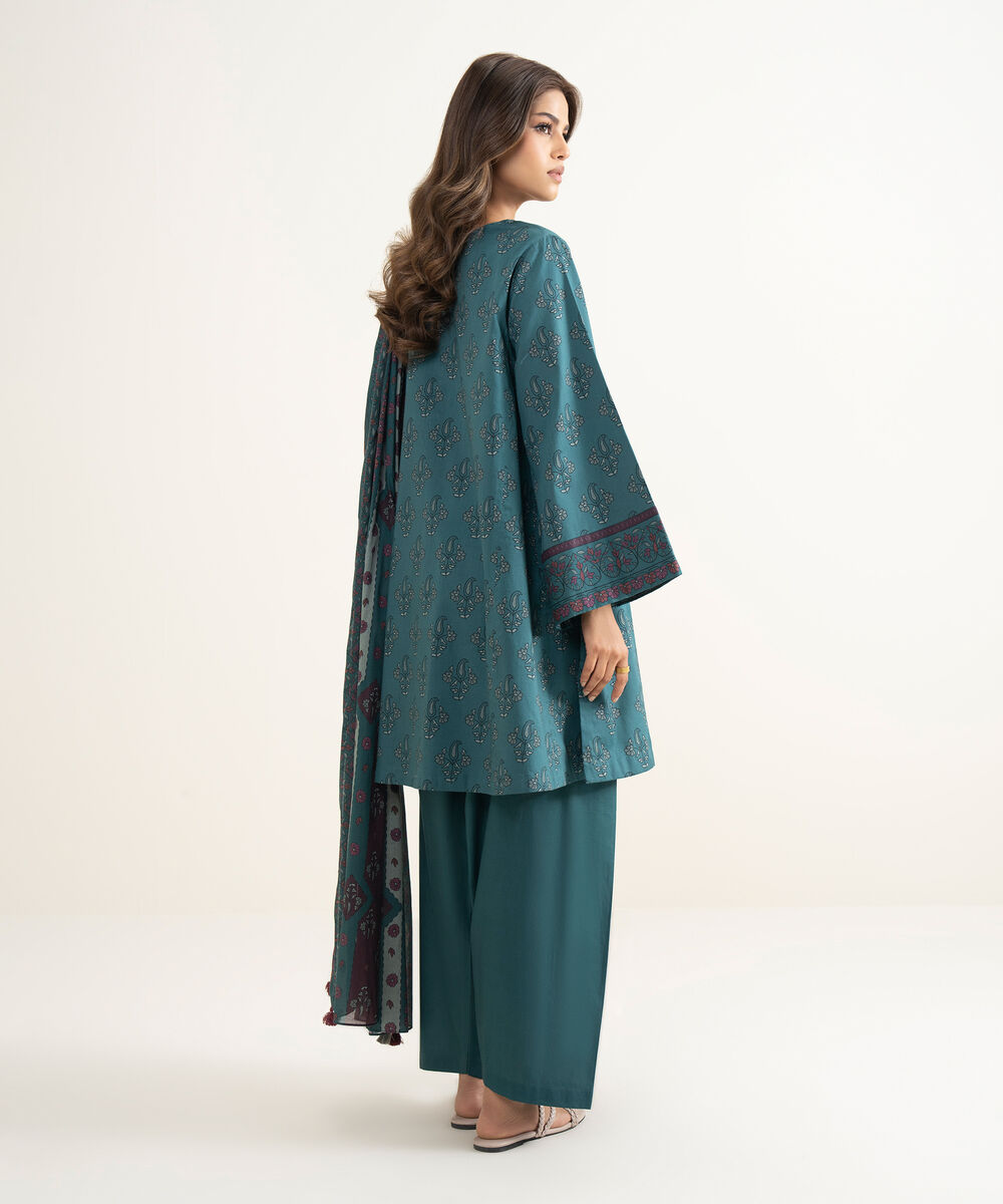 Women's Unstitched Lawn Printed Blue 3 Piece Suit