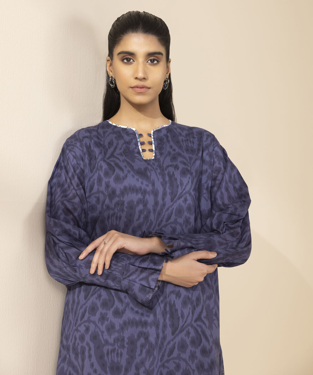 Unstitched Women's Blue Lawn Shirt Trousers