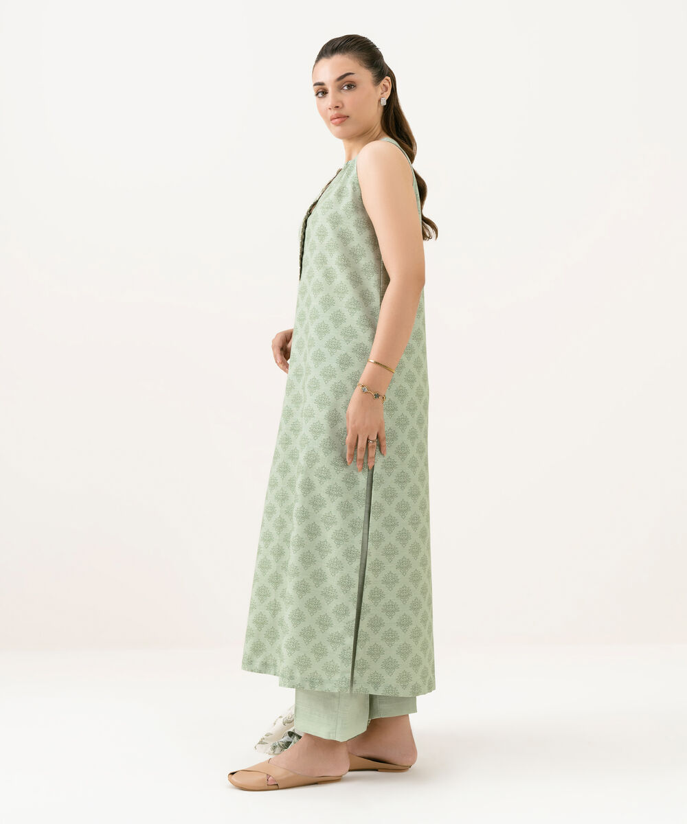 Women's Unstitched Cotton Printed Green 3 Piece Suit