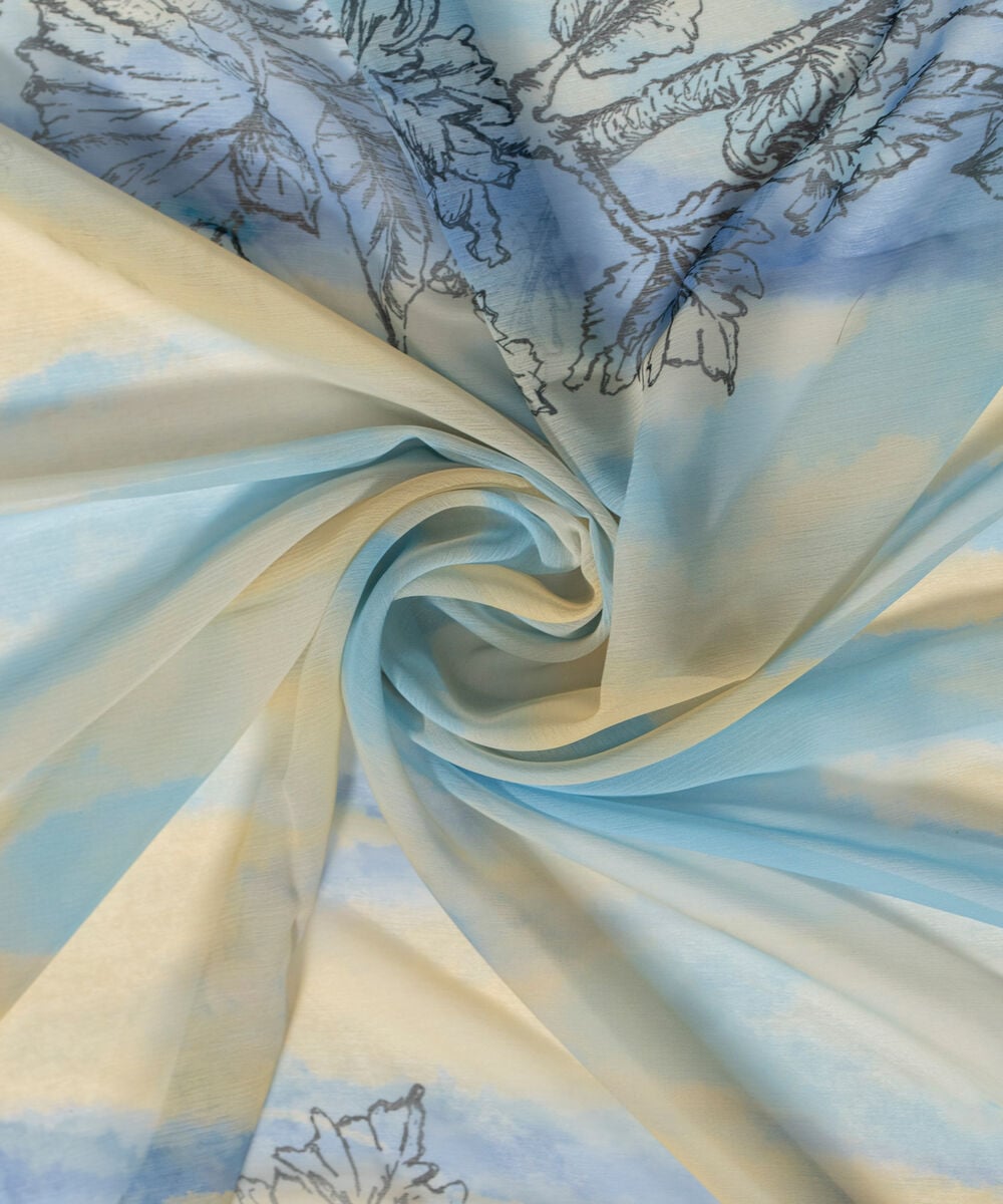 Women's RTW Blended chiffon Printed Blue Dupatta