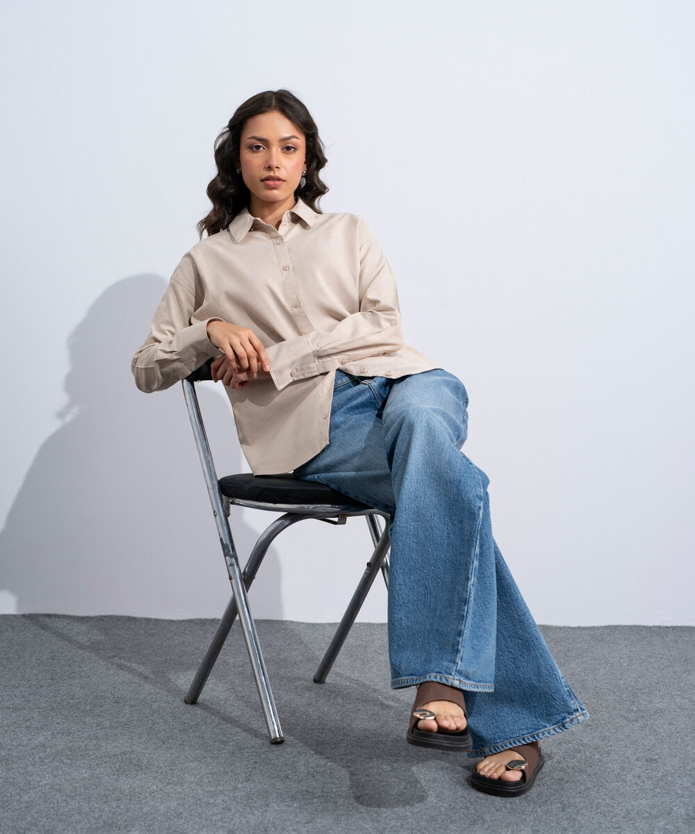 Women's Western Khaki Button Through Oxford Shirt