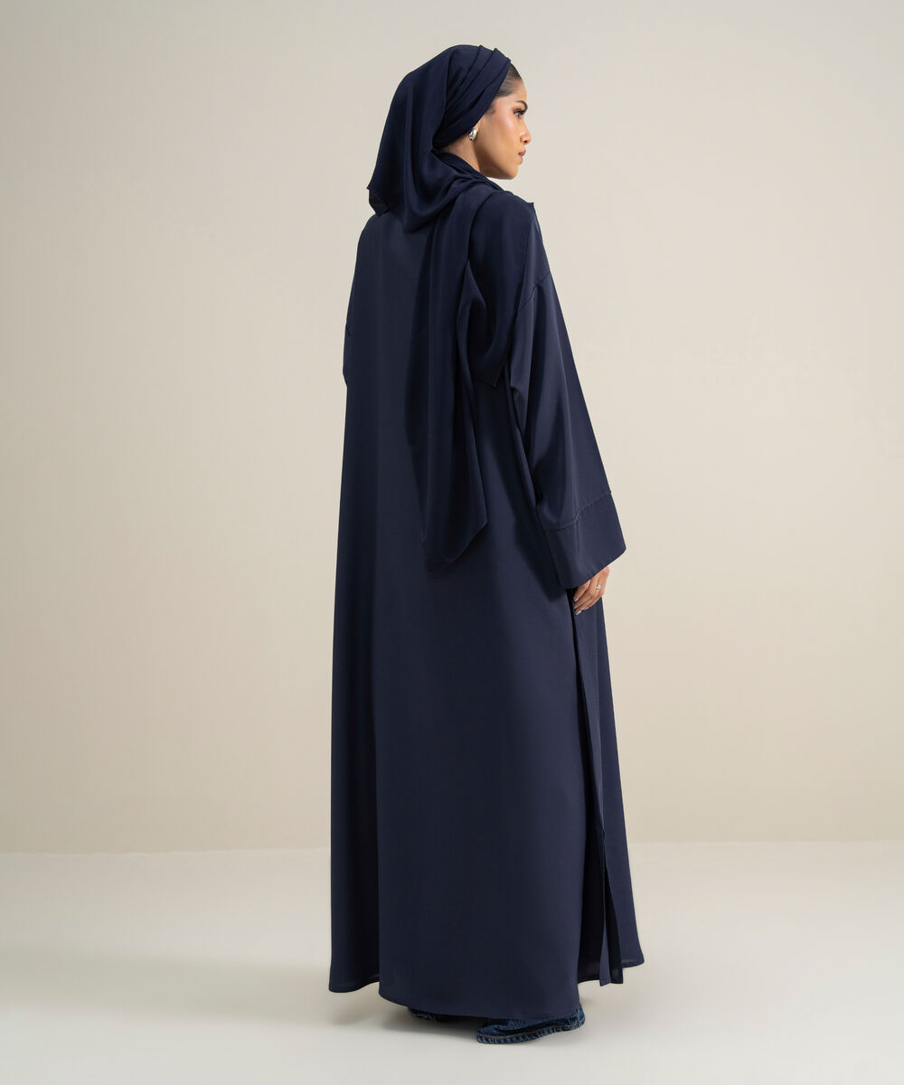 Women's Polyester Blue Front Open Regular Abbaya Set