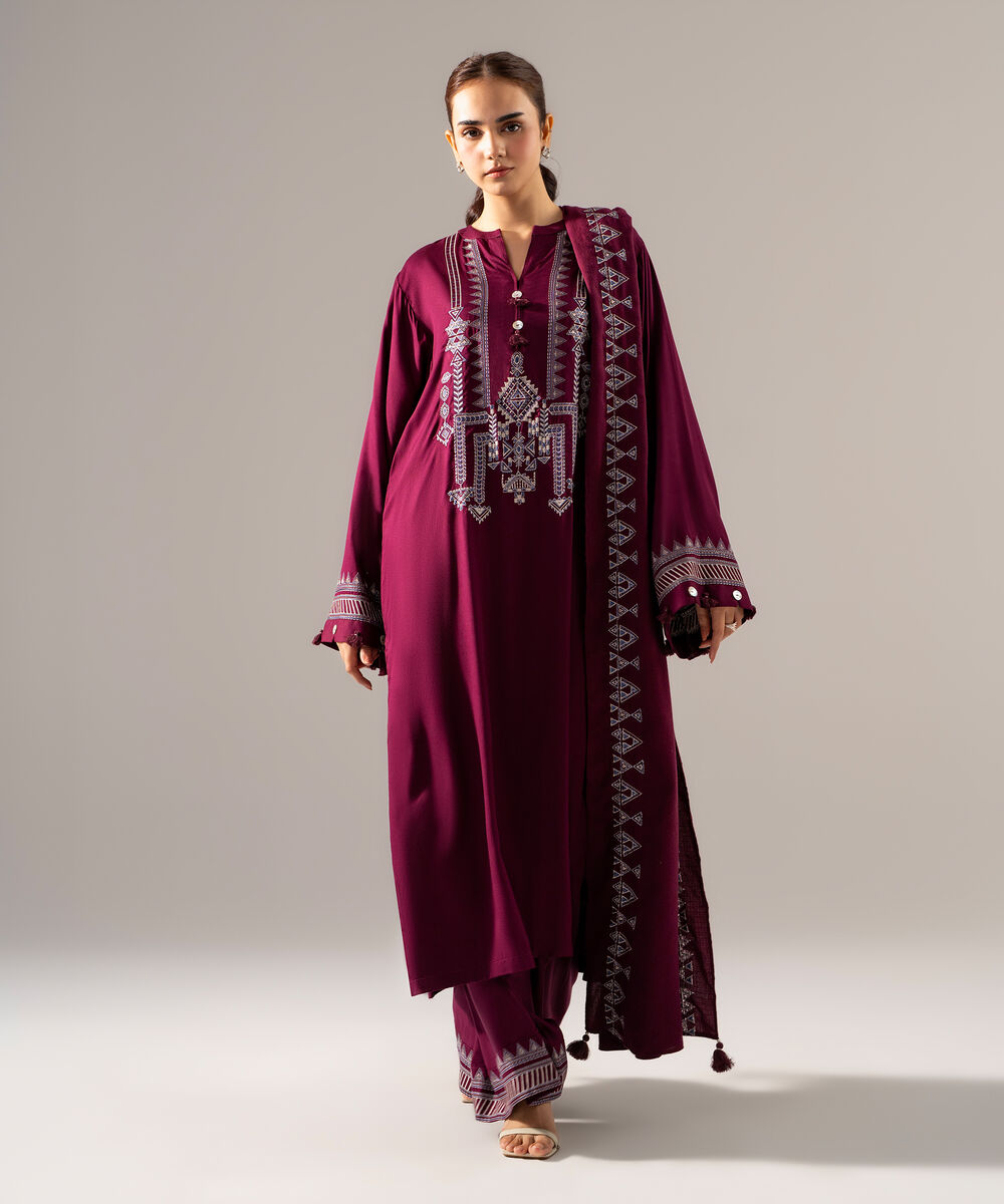 Women's RTW Poly Viscose Solid Purple Shawl