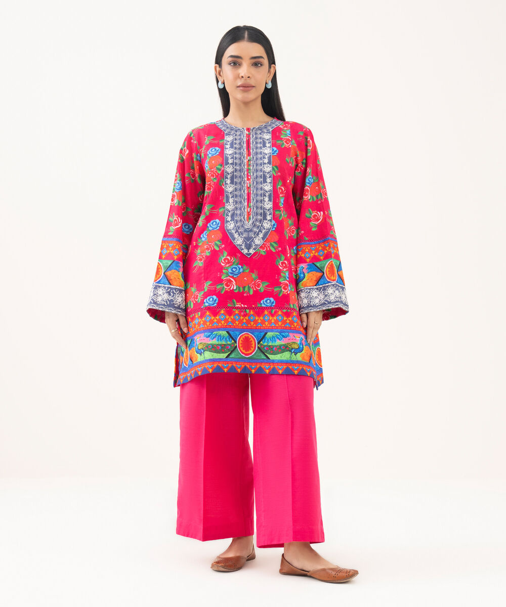 Women's RTW Light Khaddar Embroidered Pink Straight Shirt