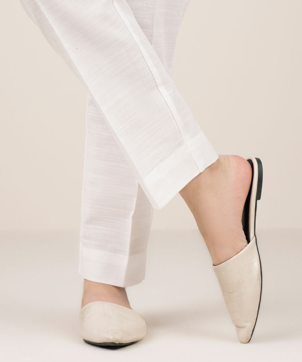 Women's RTW Khaddar Solid White Straight Pants