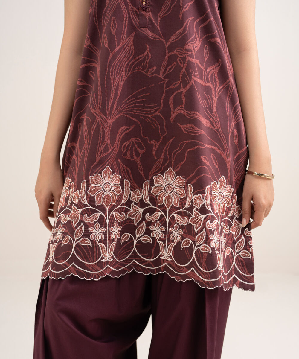 Women's Unstitched Lawn Embroidered Red 2 Piece Suit