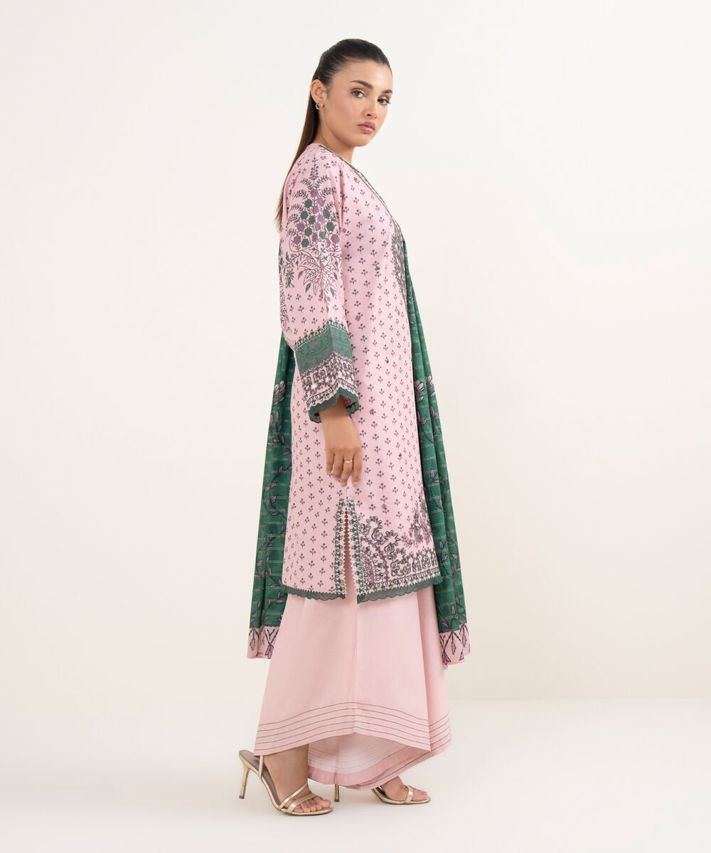 Women's Unstitched Lawn Embroidered Lilac Three Piece Suit