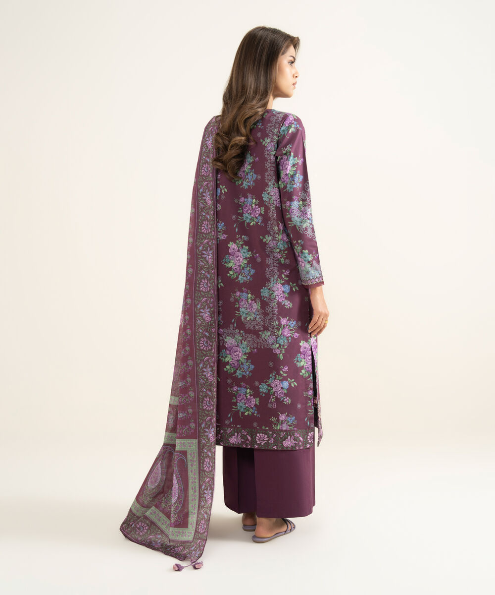 Women's Unstitched Lawn Embroidered Purple 3 Piece Suit
