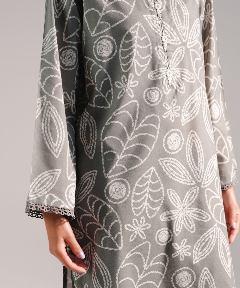 Women's RTW Cotton Viscose Printed Grey 2 Piece Suit