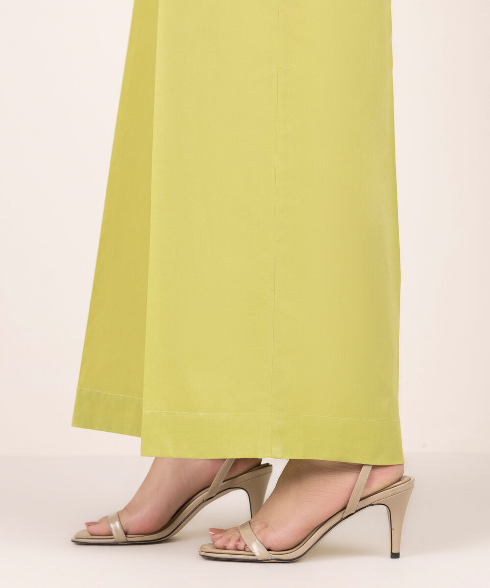 Women's RTW Lawn Solid Lime Green Flared Pants