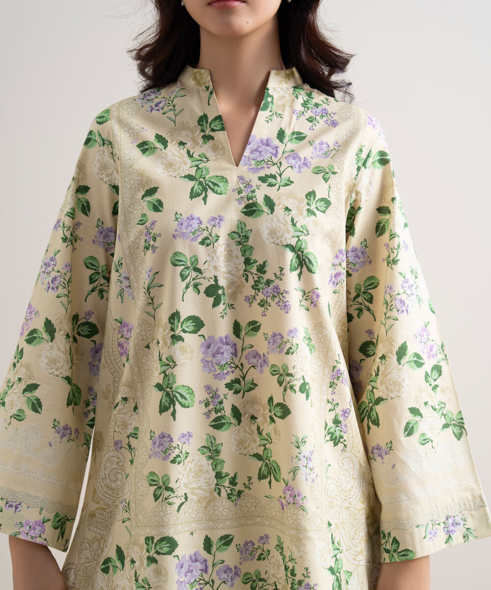 Women's Unstitched Lawn Printed Off White 2 Piece Suit