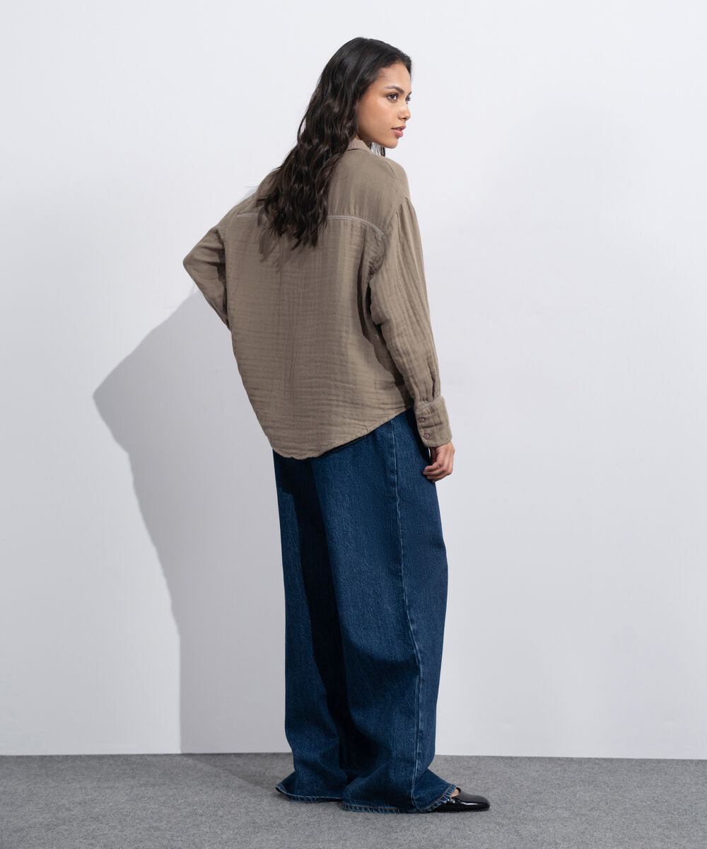 Women's Western Mink Loose-Fit Cotton Muslin Shirt