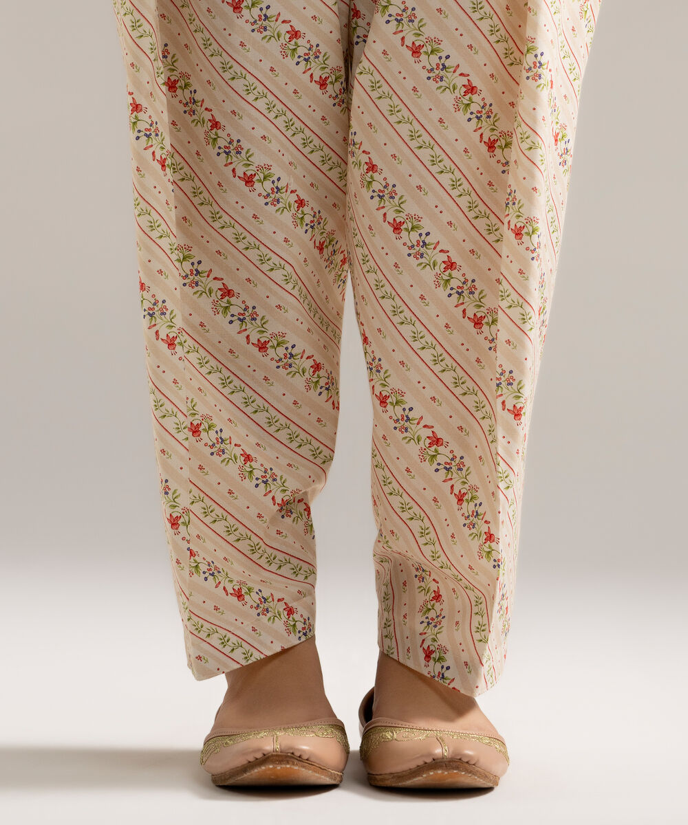 Women's RTW Cambric Printed Off White Shalwar