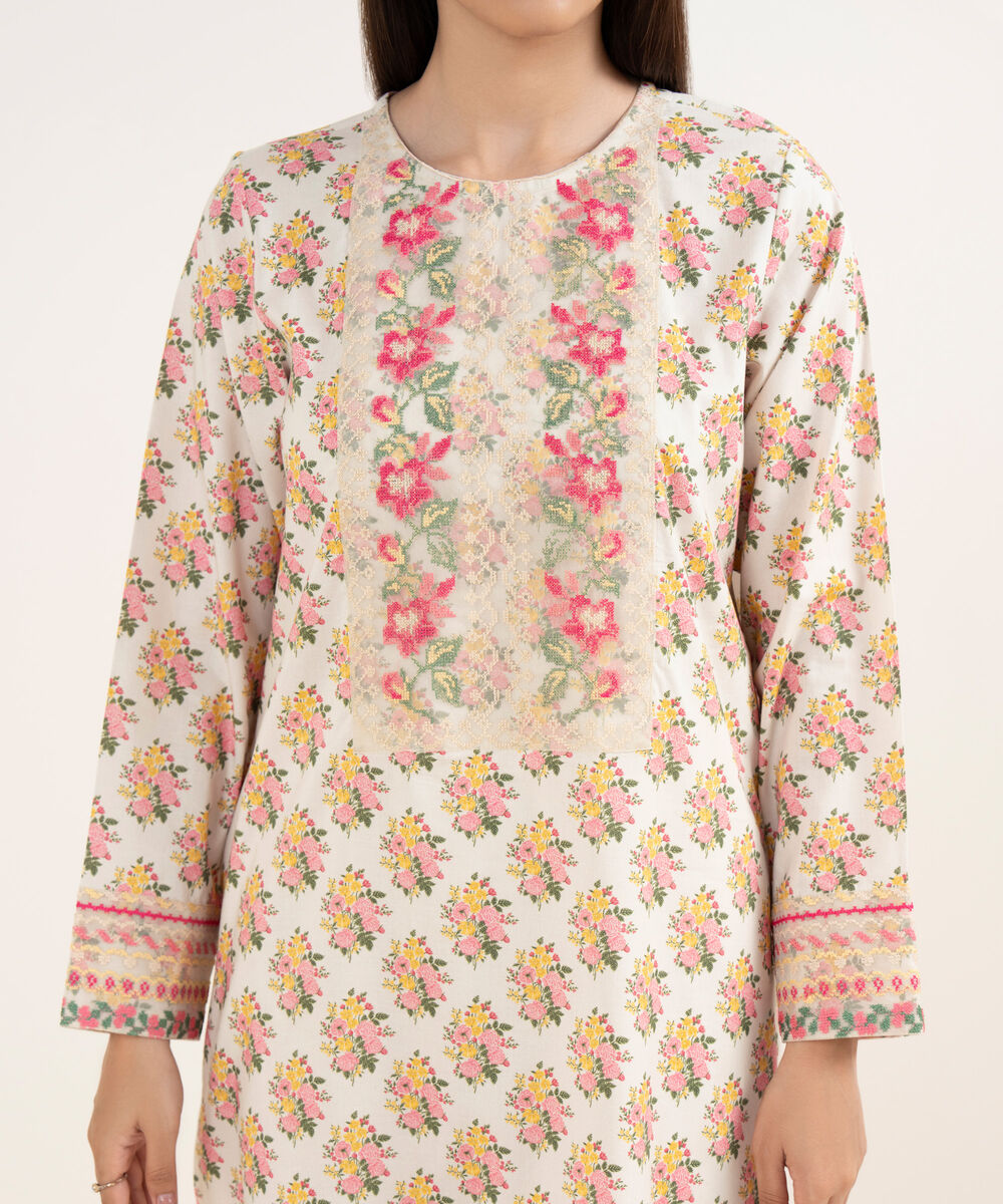 Women's RTW Lawn Multi Embroidered A-Line Shirt