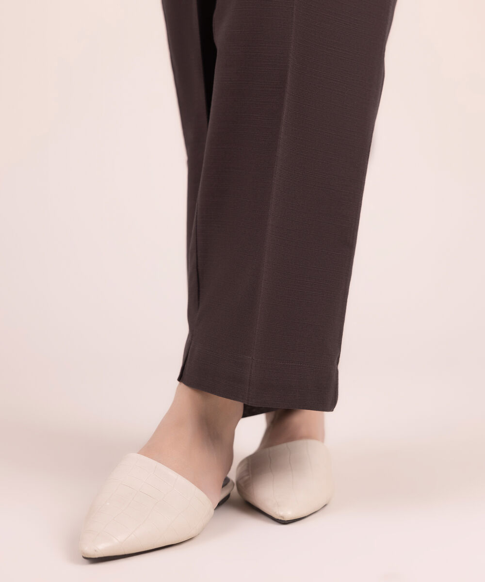 Women's RTW Khaddar Solid Brown Straight Pants