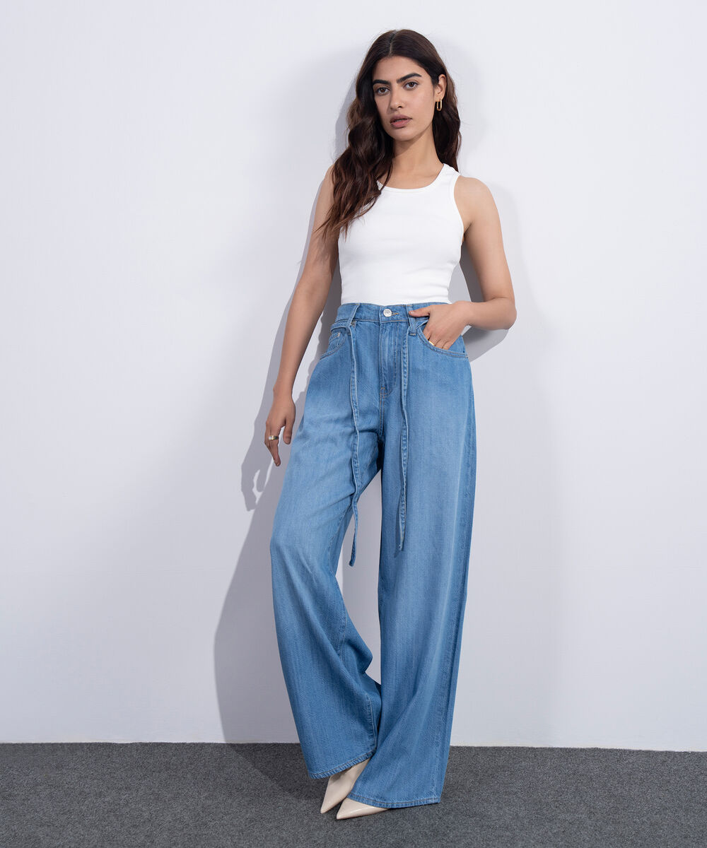 Women's Western Light Blue Wash Baggy Loose Jeans