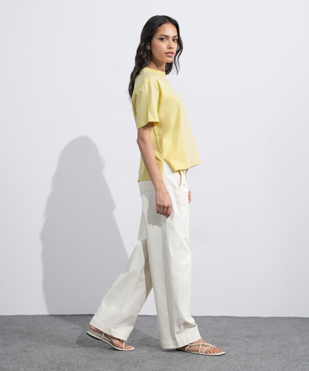 Women's Western Butter yellow Broiderie Anglaise T-Shirt