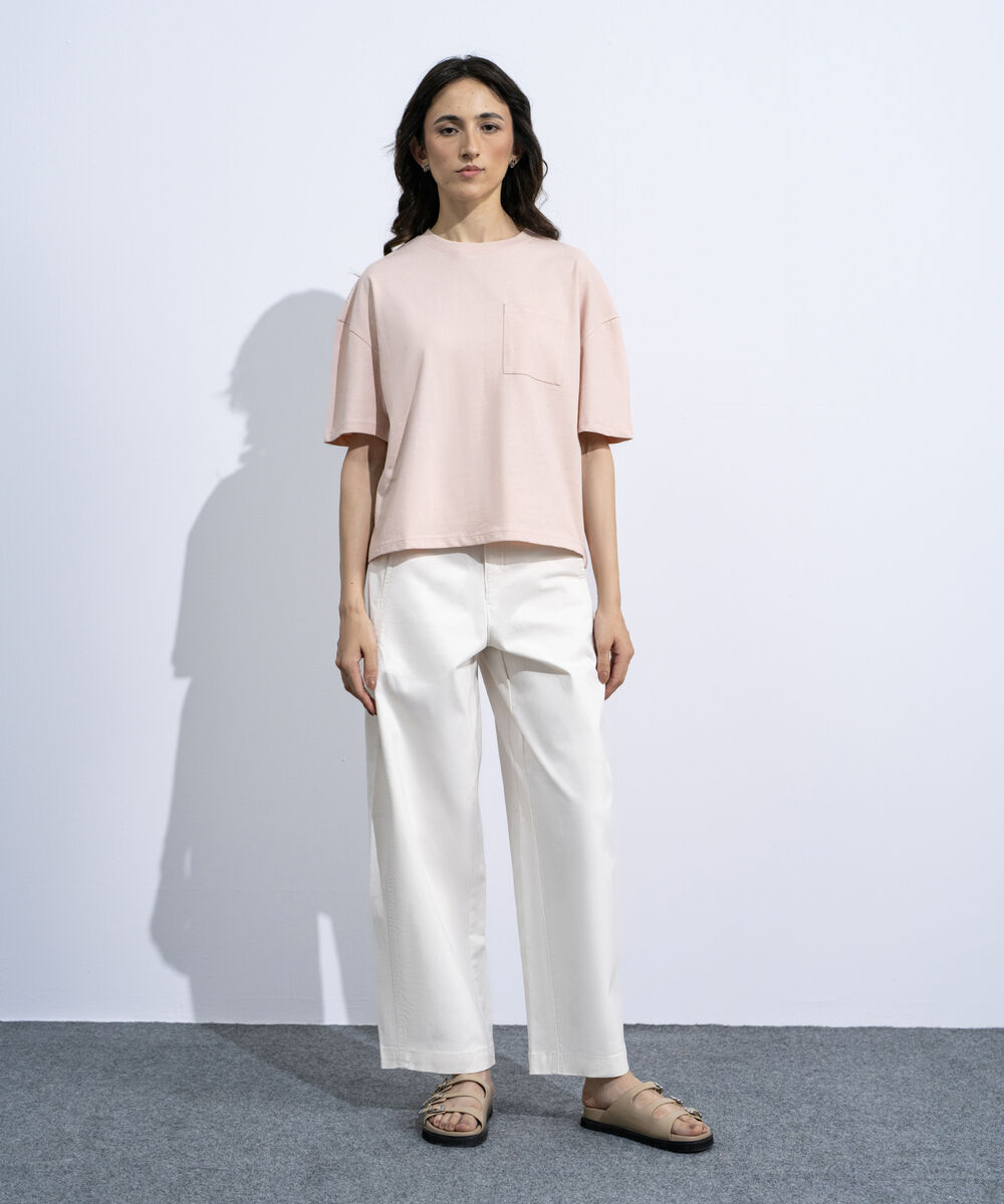 Women's Pink Loose-Fit Graphic T-Shirt With Pocket