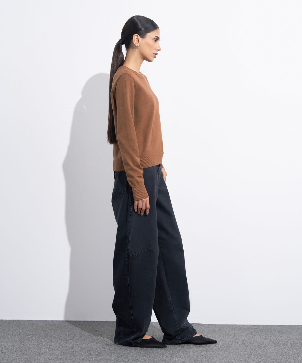 Women's Western Wear Rust Orange Slim-Fit Knit Sweater