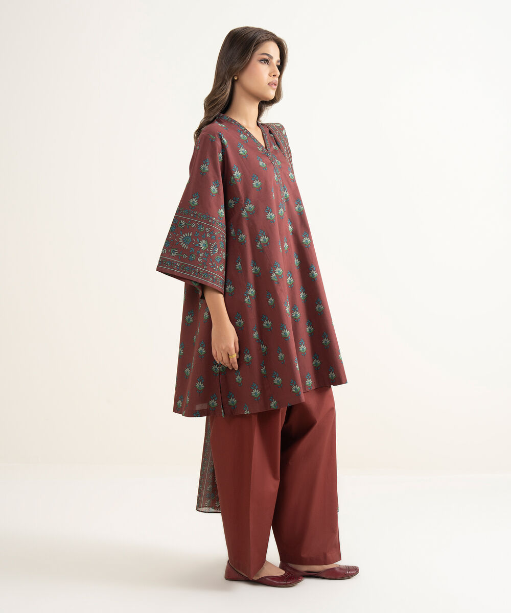 Women's Unstitched Lawn Printed Red 3 Piece Suit