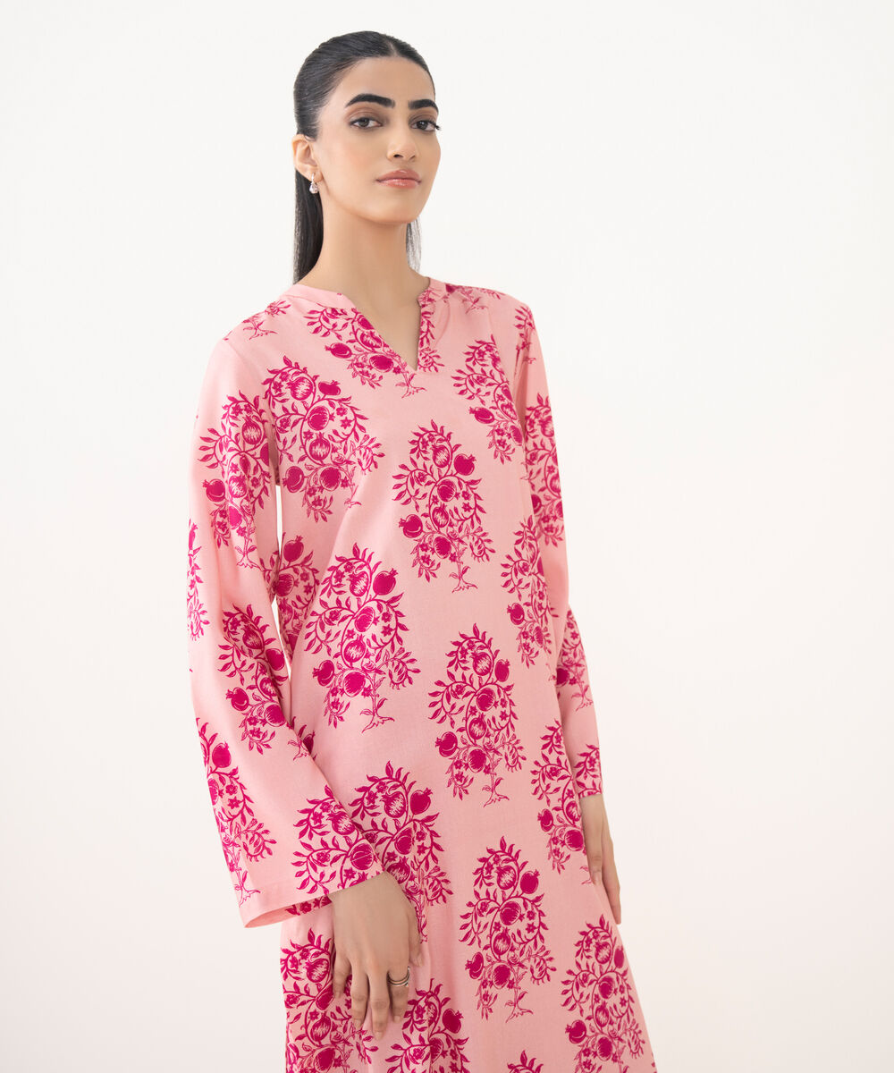 Women's RTW Viscose Linen Pink Printed A-Line Shirt