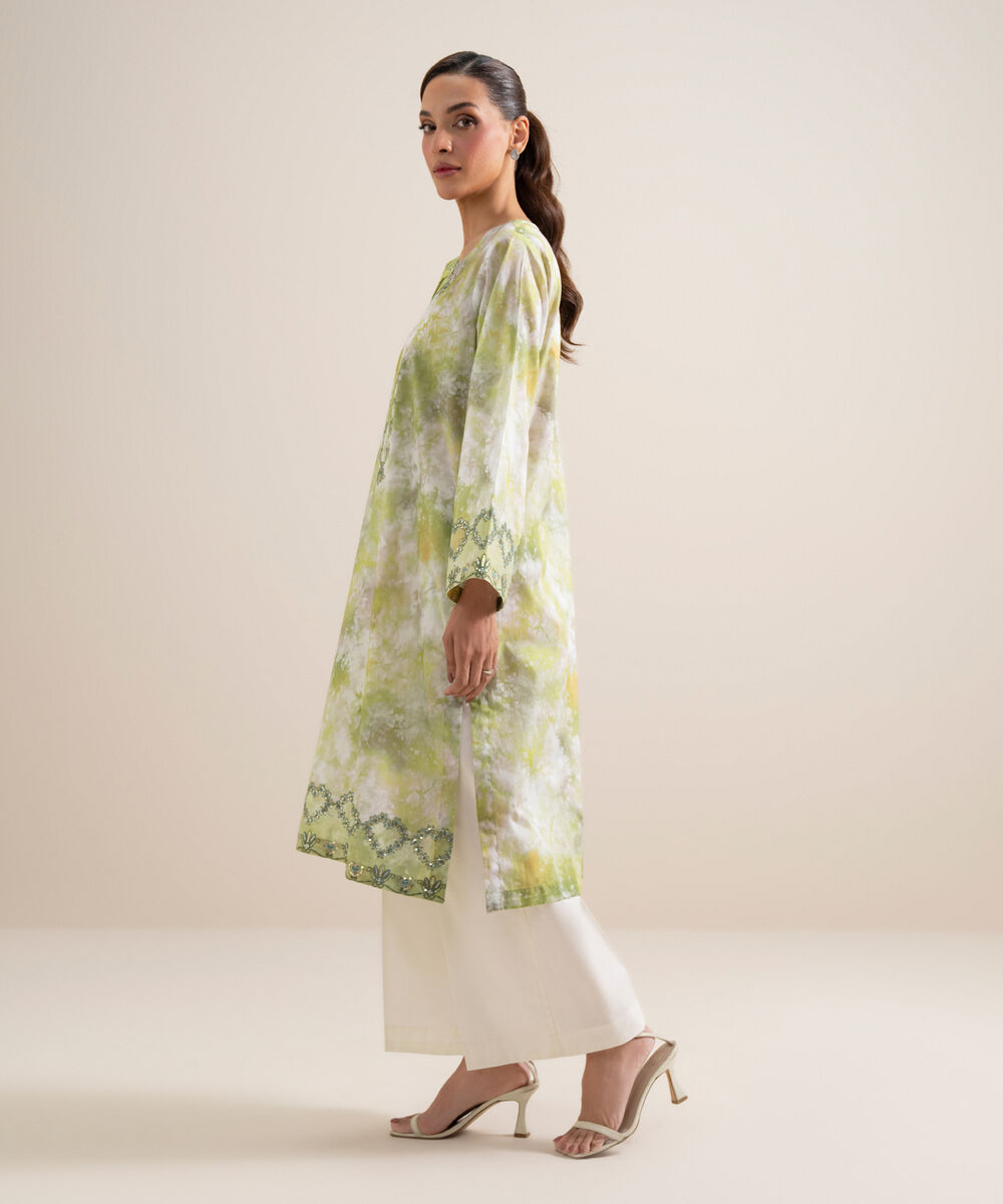 Women's Unstitched Lawn Embroidered Green and White  3 Piece Suit