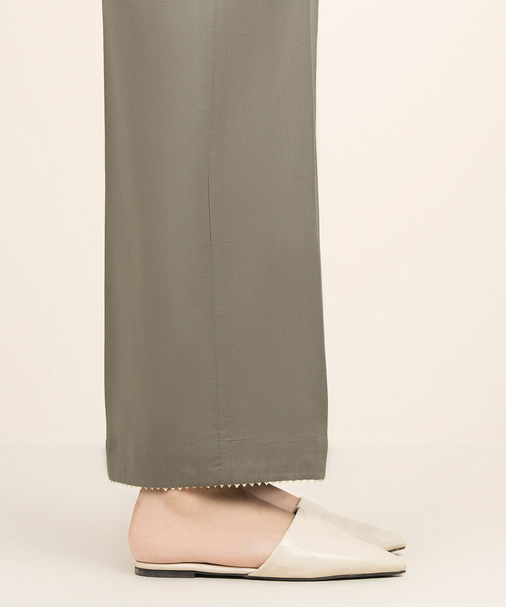 Women's RTW Cotton Viscose Solid Grey Straight Pants