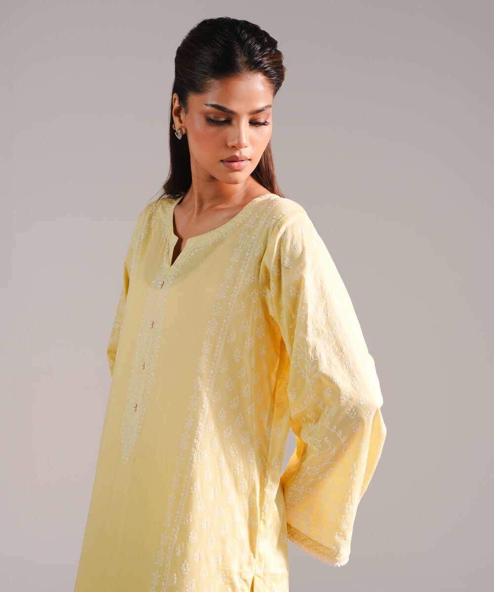 Women's RTW Lawn Printed Yellow Straight Shirt