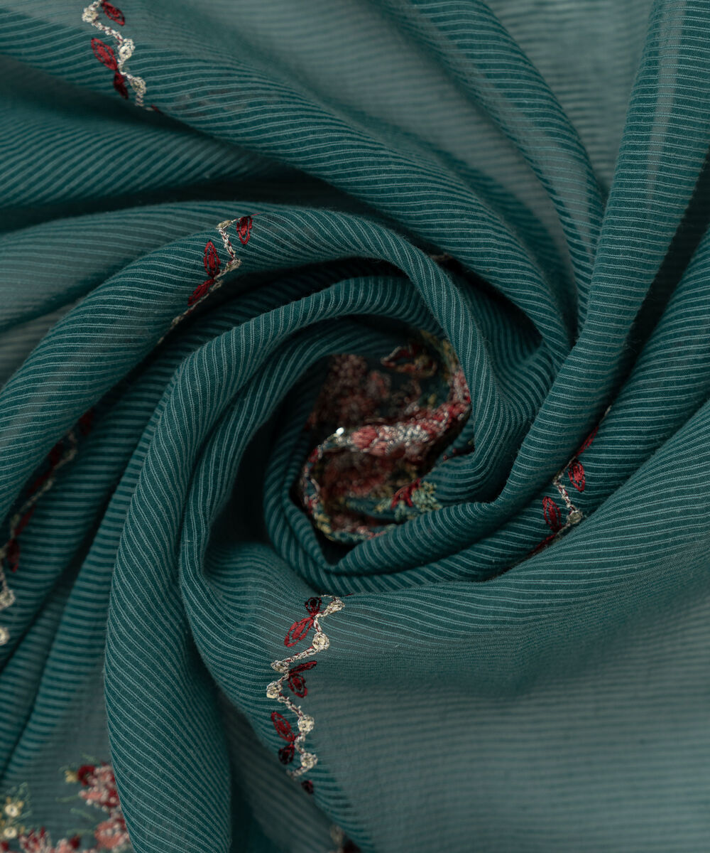 Blended Textured Karandi Embroidered Blue Dupatta