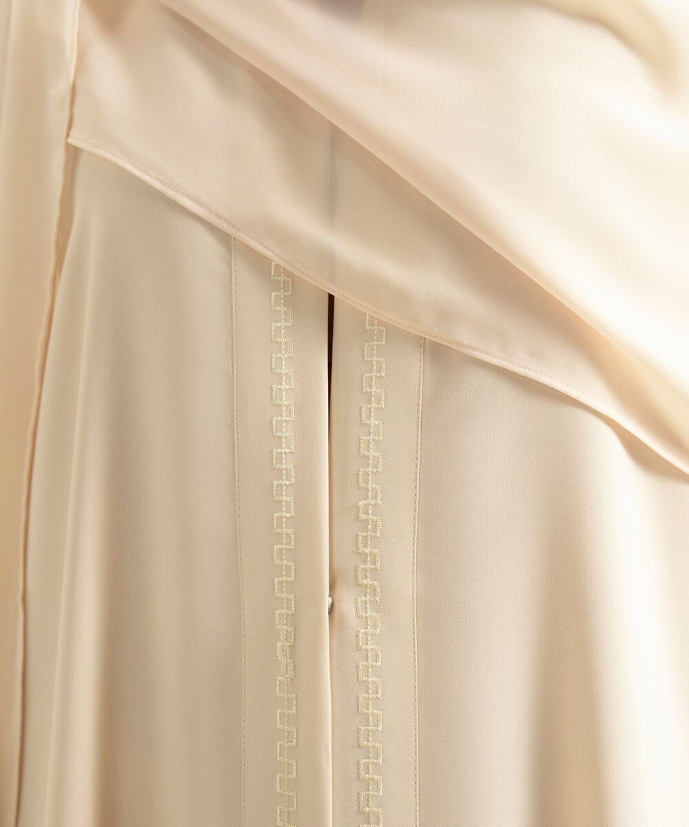 Women's White V-Neck Embroidered Abbaya Set