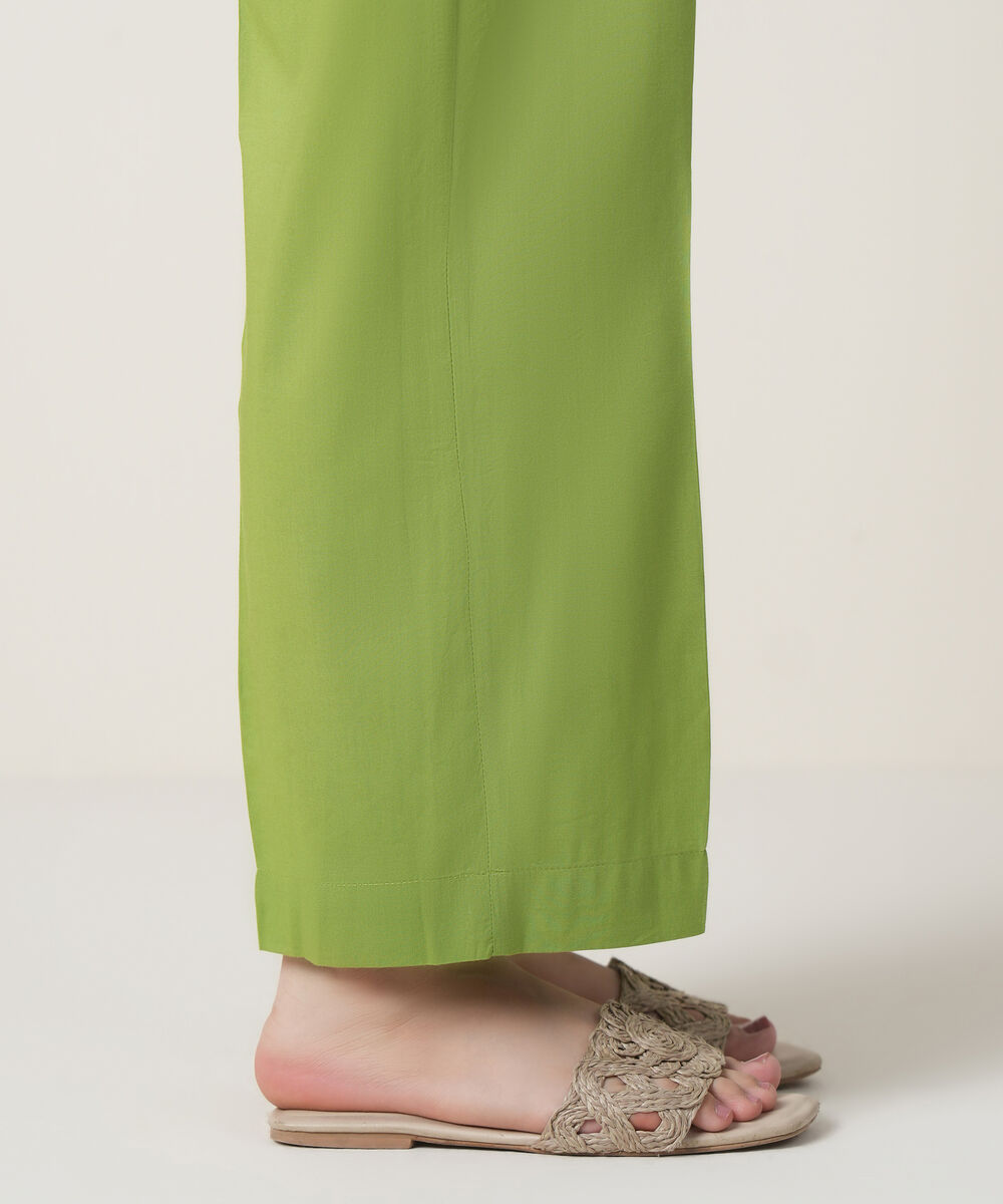 Women's RTW Viscose Lawn Green Solid Trousers