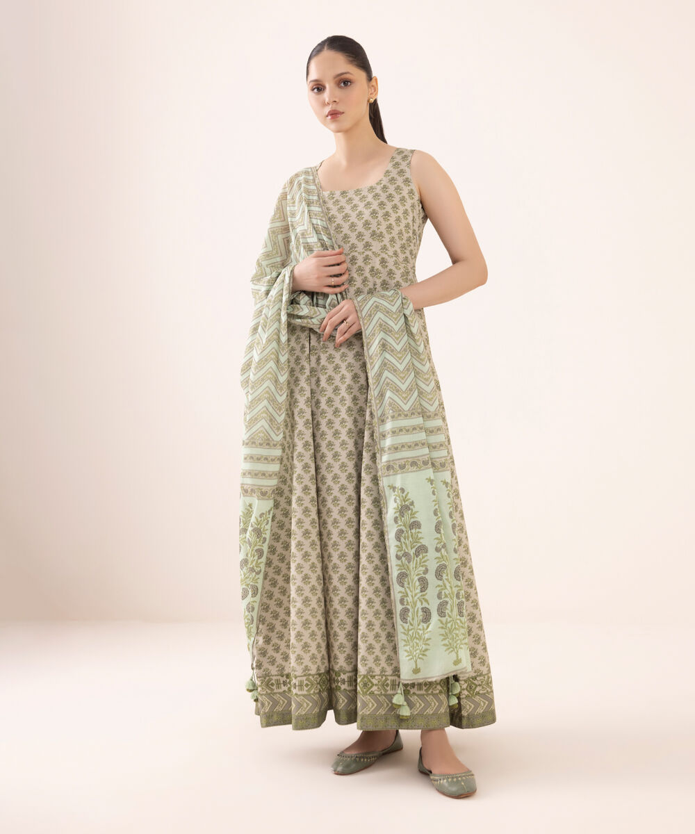 Women's Unstitched Arabic Lawn Printed Grey 3 Piece Suit