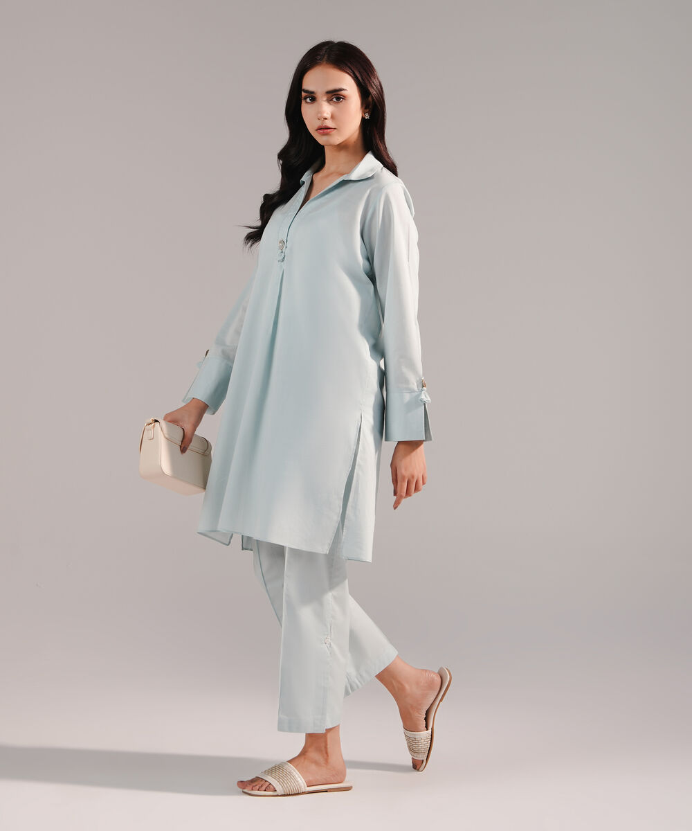 Women's RTW Crosshatch Solid Blue Straight Shirt