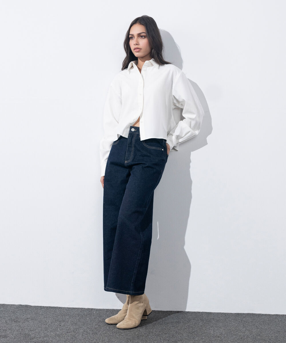 Women's Western Wear Mid Wash Cropped Wide Leg Jeans