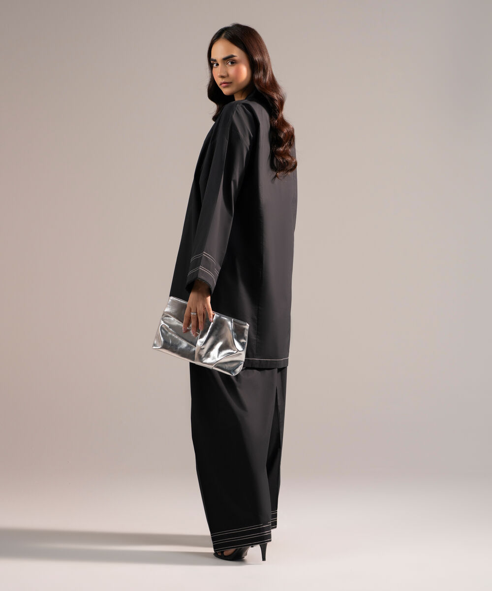 Women's RTW Poplin Solid Black Straight Shirt