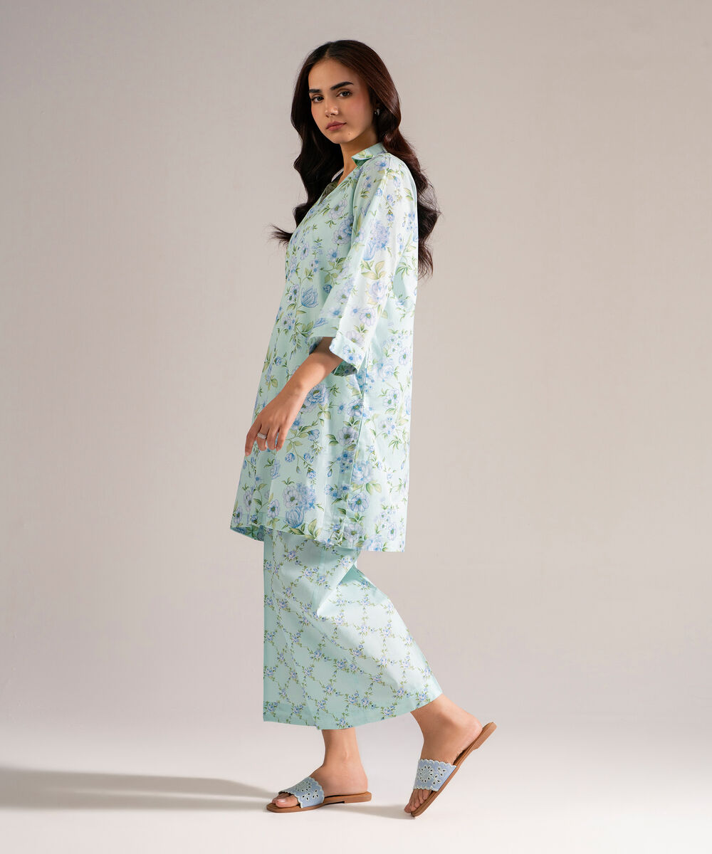 Women's RTW Lawn Printed Blue Straight Shirt