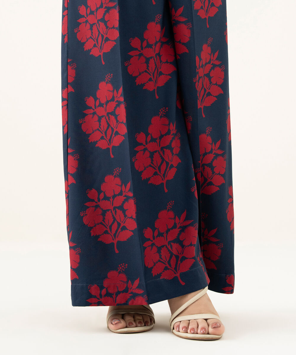 Women's RTW Linen Blue Printed Flared Pants