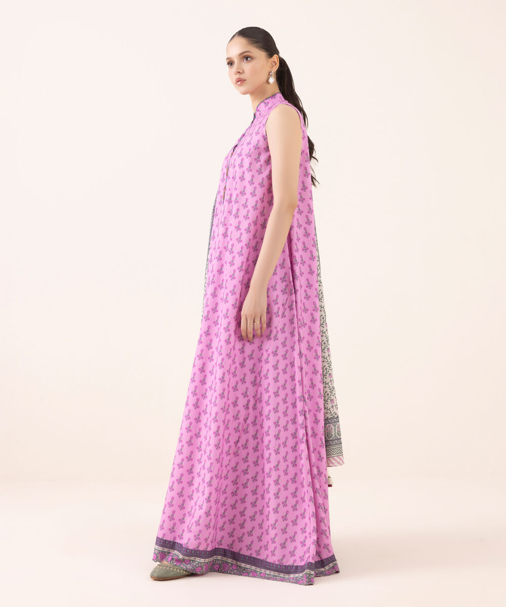 Women's Unstitched Arabic Lawn Printed Pink 3 Piece Suit