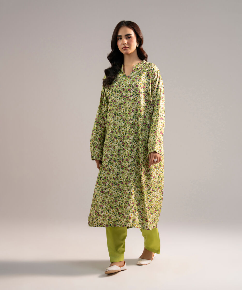 Women's RTW Arabic Lawn Printed Green 2 Piece Suit