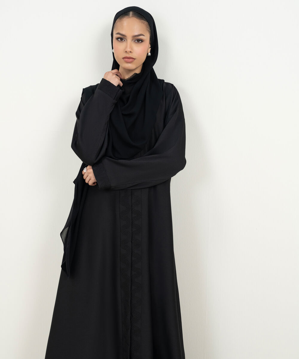 Women's Light Brown Embroidered Button- Through Abaya