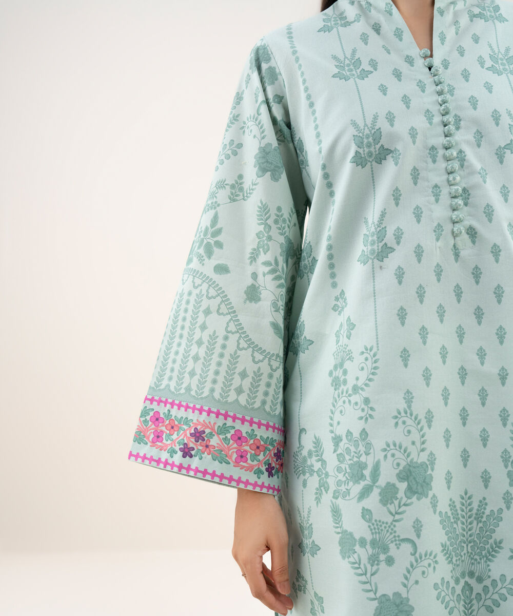 Women's Unstitched Lawn Printed Blue 3 Piece Suit