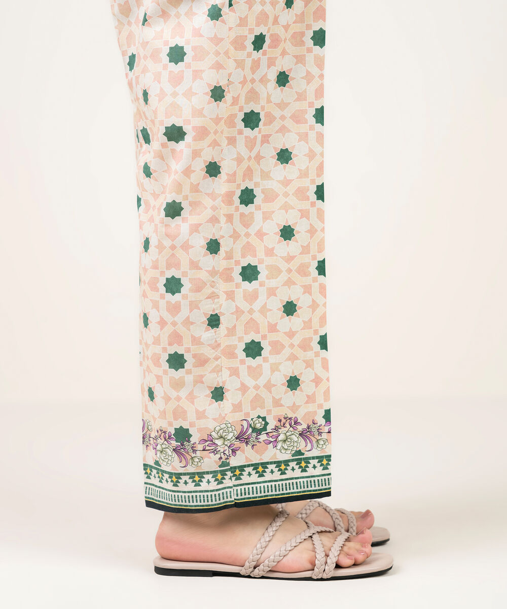 Women's RTW Cambric Printed Pink Straight Pants